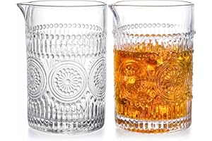 Kingrol Paquete de 2 Copas de Mezcla de Cóctel de 750 ml, Jarras de Mezcla Resistentes para Cóctel Agitado, Vasos de Agitación Transparentes, Diseño Elegante en Relieve