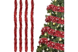 HONGECB SUNCHE 4 Piezas Espumillón de Navidad, Metálico Oropeles Brillantes Decoración, 2M Espumillón Denavidad, Guirnalda Brillante Metálica Decoraciones, para Árbol de Navidad Boda Fiesta Festival, Rojo