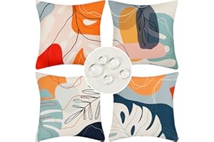 DAKTOU Boho Cushion covers 50 x 50 Set of 4 Outdoor Waterproof Linen Throw Pillowcases Modern Abstract Leaves Art Mid Century Decorative Pillow Covers for Sofa Porch Patio Home Decor