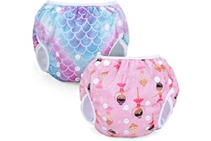 Teamoy Pannolini da Bagno Riutilizzabili (confezione da 2), Costume da bagno Regolabili E lavabili, Per Neonati e Ragazze, Modelli Squamosi