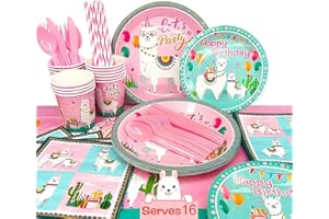 FRUITFUL PARTY Lama-Geburtstagsparty-Zubehör für Mädchen und Kinder, Servietten, Tischdecke usw. Alpaka-Geburtstagsparty-Zubehör für Lama-Party-Dekorationen (16 Gäste)