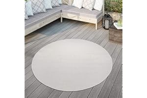 TT Home Teppich Für Outdoor Küchenteppich Balkon Terrasse Unifarbenes Design Modern, Farbe: Elfenbein, Größe:Ø 80 cm Rund