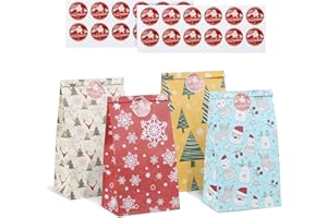 Kesote 24 Pezzi Sacchetti Regalo Natale Buste Regalo Natale Set di 24 Sacchetti + 24 Adesivi di Sigillo per Regalo, Caramelle, Biscotti, 21 x 11.5 x 8 cm
