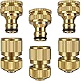 Garden Hose Connector, Solid Brass Garden Tap Connector, 1/2 Inch and 3/4 Inch 2-in-1 Faucet Connector, 1/2 Inch Quick Connect Garden Hose Fittings, Thread Easy Connect Faucet Adapter (6 Pack)