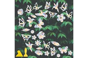 HEDMON 65 Stück Prisma Fensteraufkleber Vogelschutz, Sonnenfänger Aufkleber Fenster, Rainbow Sun Catcher Sticker gegen Vogelschlag, Vogelabwehr für Fensterscheiben Glasscheibe-Blumen Kreis Wolke Set