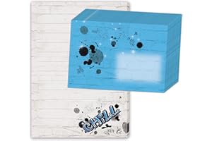 ‎EMUFARM Schreibblock/Briefblock "GRAFFITI DIN A5 (liniert 50 Blatt) inklusive 20 passenden Umschlägen/Briefpapier Kinder/Briefpapier Set Teens/cooles Briefpapier mit Linien