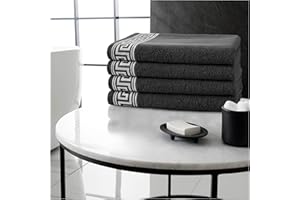 GC GAVENO CAVAILIA Greek Key Bath Towels 4 Pack – Large 500 GSM Towels with Quick Dry & Super Absorbent Finish, Soft 100% Egyptian Cotton Bathroom Towel Set, Luxurious Feel - 66 x 115 CM - Charcoal