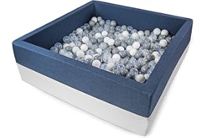Rainbow Kids - XXL Luxus Bällebad Bällepool Kugelbad für Kinder Spielbecken für drinnen und draußen (120x120x40 mit 500 Bällen, Dunkelblau-Weiss)
