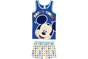 REQUETEGUAY Pijama Mickey Mouse para Niños | Pijama Disney | Conjunto Mickey Mouse Camiseta de Tirantes y Pantalón Corto | Pijama Mickey Mouse para Verano