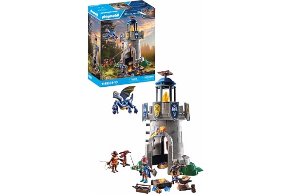 Playmobil 71483 Tourelle des Chevaliers de Novelmore avec Dragon - Les Chevaliers défendent Leur Royaume Novelmore - avec 1 Animal et 3 Personnages - Jouet Univers médiéval et Historique. Dès 4 Ans