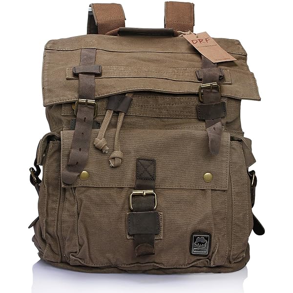 Zaino In Tela E Pelle Vintage DRF – 30x48x15 Cm, Per Trekking E Viaggio, Adatto Per Laptop 15”