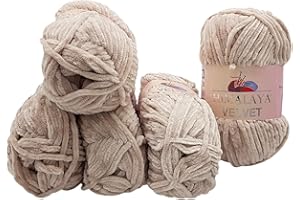 ILKADIM Himalaya Velvet 90042 - 5 ovillos de 100 gramos de lana de punto de microfibra de poliéster, lana de bebé, aterciopelada, 500 gramos, color beis