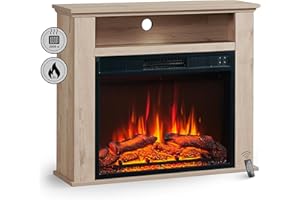 BALDERIA cheminée électrique Frida | Cheminée sur Pied avec Chauffage 2000 W | Compartiment supplémentaire, Effet Flamme 3D | Foyer avec télécommande, minuterie, Thermostat | Chêne Clair, Bronze