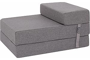 IKB Fold Out Guest Single Chair Z Bed Futon Sofa for Adult and Kids folding mattress (GREY)
