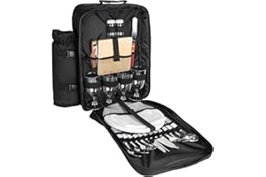 ‎BRUBAKER BRUBAKER Picknickrucksack für 4 Personen Schwarz 30 × 39 x 21 cm - inkl. Kühlfach + Abnehmbarer Iso-Flaschenhalter