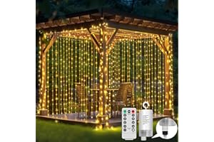 RJEDL Curtain Lights Battery Operated, 6x3m 600LED Garden Fairy Curtain Lights Outdoor Waterproof with Remote, 8 Modes Waterfall Garden String Lights for Patio Gazebo Party Valentine Decorations