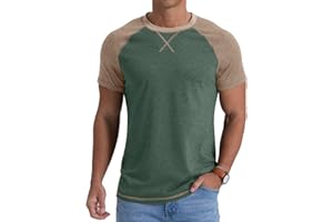 QIXING Mens T-Shirt Cotton Crew Neck Short Sleeve Regular Fit T Shirt Raglan Soft Lightweight Summer Casual Tops for UK