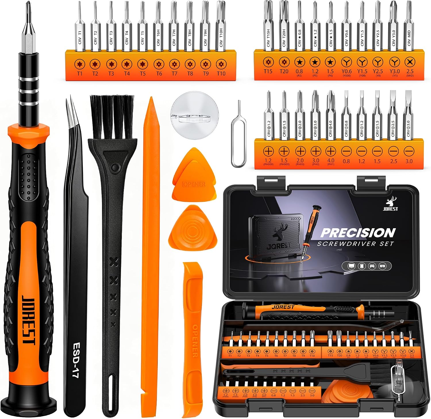 JOREST 40pcs Tournevis de Précision avec Torx T2 T3 T5 T6 T8, Triwing Y00 | Mini Outils Kit pour Macbook, iPhone, Laptop, Computer, Switch, PS4 PS5, PC, Xbox, Watch, Glasses