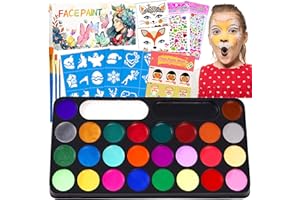 Lubibi Face Paint Kit for Kids, Water Based Non-Toxic 28 Colours Ultimate Face Painting Kit with Gem Sheet, Stencils, Brushes, Body Painting Kit for Halloween Makeup, Party or Cosplay