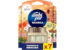 Ambi Pur 3Volution Profumatore per Ambienti, 7 Ricariche per Diffurore Elettrico, Fragranza Lenor Arancia, Tecnologia Elimina Odori, Fino a 90 Giorni di Profumo per Ricarica