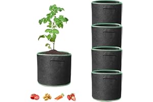 SZWLJ 4-Pack 20L Black Breathable Plant Pots with Green Edges | Sturdy Sewn Design for Greenhouse & Outdoor Plants – Ideal for Strawberries, Tomatoes, and Raised Garden Beds