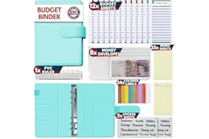 KASTLO A6 PU Leather 51pcs Budget Binder Planner - Money Saving Wallet with Plastic Money Wallet Organiser, Label Sticker, Ruler - Budget Planner & Cash Envelopes for Cash Stuffing Wallet UK - Green