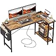 TIQLAB L Shaped Computer Desk with Power Outlets, 55 Inch Small Corner Desk with Reversible Shelves, Gaming Desk Computer Table Study Writing Desk for Home Office Small Space, Rustic Brown