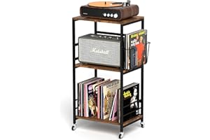 jxgzyy Vinyl Record Storage Holder With Wheels CD Player Rack Holds up to 200LP Album Holder Display Stand Vinyl Record LP Storage organizer Sturdy Metal Structure Smooth Black