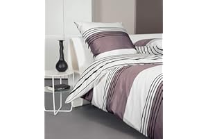 Janine, biancheria da letto, collezione J. D.87024 07, color talpa e antracite a strisce, cotone e raso., Satin di cotone makò, Braun Anthrazit, 135 cm x 200 cm