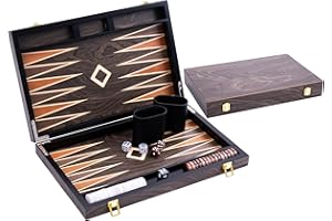 Engelhart - 250544 - Backgammon de Luxe 15 Pouces - Plaqué Bois d'Ébène et Vernis - Jeu de Société Classique – Cadeau Élégant - 50 x 39 x 2,5 cm (Ouvert) - Jeux en Bois