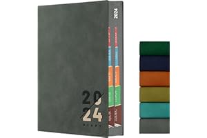 ZXHQ Diary 2024 A5 Page a Day, 2024 Diary from Jan 2024 to Dec 2024, Productivity A5 Daily Planner with Monthly Tabs, Colorful Edge, 2 Bookmarks, 380 Pages 21×14.5cm Grey