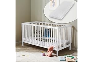 ‎KIDS COLLECTIVE Kids Collective Babybett Kinderbett Gitterbett 60x120 & 70x140 cm mit Matratze höhenverstellbarer Lattenrost & herausnehmbare Sprossen stabiles Buchenholz | ab Geburt bis 3. Lebensjahr | weiß