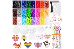 BuYupop 24 Farben Bügelperlen Set 6300 Stück Bügelperlen mit Aufbewahrungsbox Bügelperlen Platten 5mm Steckperlen Zur Herstellung kreativer Bastelgeschenke Geeignet für Jungen und Mädchen