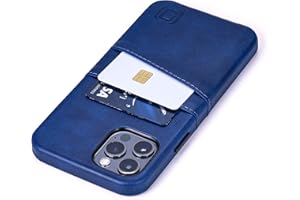 ‎DOCKEM Dockem Etui portfelowe na iPhone'a 12 i iPhone'a 12 Pro: wbudowana metalowa płytka do montażu magnetycznego i 2 uchwyty na karty kredytowe: 15.5 cm Exec M2, gładka skóra syntetyczna (granatowy)