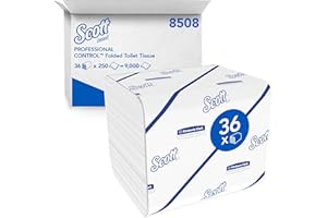 Scott Control Papier Toilette Plié 8508 – 2 Plis, Ultra Hygiénique et Écologique – 36 Paquets x 250 Feuilles (Total 9 000 Feuilles)