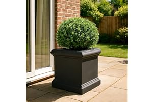 IDEALIST 55cm Large Square Planter for Trees | Victorian Black Slate Effect Reinforced Stone Flower Box | Garden Planter with Drainage Holes L55 W55 H55 cm, 125 litres