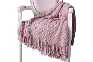 Hayisugal Miękki koc z dzianiny, wełniany koc z frędzlami, koc do przytulania na sofę, koc do spania 127 x 210 cm, różowy