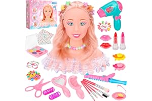 MOMOSTAR 58 Stück Frisierkopf Kinder Set, Schminkkopf für Mädchen, Puppenkopf Zum Frisieren Kinder mit Schminke Haarstyling Zubehör, Schminkpuppe Spielzeug Geschenk für Mädchen ab 3 4 5 6 Jahre
