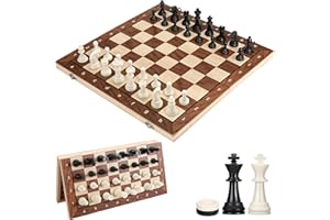 Mkitnvy Ajedrez Magnetico, 3 en 1 Ajedrez Madera Juego de Ajedrez Backgammon Damas, Portátil Plegable Tablero Ajedrez, Chess Board para Niños y Adultos Viaje (39×39cm), CX-GJXQ-39