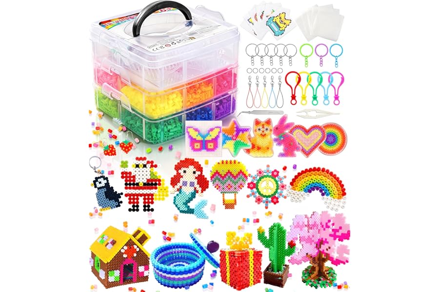 Ophy Fuse Beads Kit | 15000pcs 5mm Fuse Beads in 20 Colors Iron Bead Set with 16 Patterns, 6 Pegboards, 2 Tweezers, 5 Ironing Papers Art Craft Kit for Boys Girls DIY Crafts Making Birthday Gift