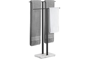 KES Toallero de Baño de Pie Toallero Negro 2 Niveles con Base de Mármol Acero Inoxidable Barra Toallas Baño Negro Mate, BTH217-BK