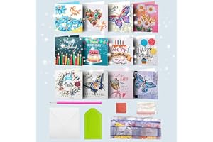 MEDOYOH 12er-Set DIY Diamond Painting Grußkarten mit Umschlag, Diamantmalerei Blanko Kunstkarten für Geburtstag Muttertag Weihnachten Jubiläum Erntedankfest, Geburtstag 03