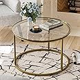 Wolawu Glass Coffee Table Round Gold Coffee Tables for Living Room,Modern Simple Center Table with Sturdy Metal Frame for Small Space,Tempered Glass Table for Bedroom Home Office