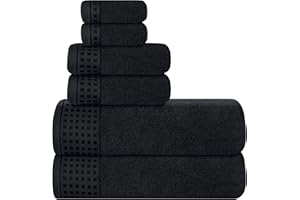 GLAMBURG Ultra Soft 6er-Pack Baumwoll-Handtuch-Set, enthält 2 übergroße Badetücher 70 x 140 cm, 2 Handtücher 40 x 60 cm und 2 Waschbetten 30 x 30 cm, Umweltfreundlich und 100% recycelbar, Schwarz