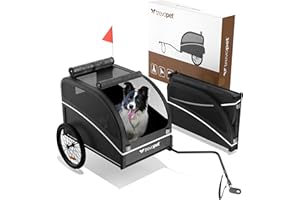 ‎TREVOPET Trevopet® Hundeanhänger für Fahrrad – Faltbarer Hundefahrradanhänger mit Kupplung & Reflektoren – Fahrradanhänger Hunde bis 40 kg – Wasserdicht – Kompatibel mit E-Bikes – Schwarz
