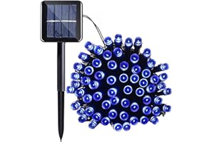 Lamker 12M 100LED Guirlandes Lumineuses Solaires Exterieure Étanche 8 Modes Bleu Lumière Guirlande pour Jardin Terrasse Balcon Fenêtre Clôture Arbre Noël Mariage Fairy Lights Lumineuse Décoration