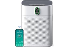 MORENTO Luftreiniger Allergiker für Wohnung Raucherzimmer, HEPA Luftfilter gegen Staub Pollen Tierhaare, CADR 300m³/h für 100㎡, Luftqualitäts-Feedback & Automodus, 24dB Air Purifier Timer(Weiß)