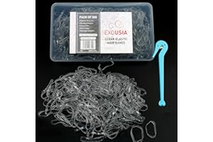 EXOUSIA Clear Elastic Hair Bands 500pcs with box and Hook, Hair elastic bands - Plastic Hair Bands, Rubber Bands as Mini Hair Ties, Small Hair Bands, Rubber Hair bands for Braids, Strong Invisible Hair Bands
