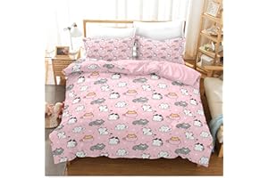 IUNTWEIE Copripiumino gatto matrimoniale,Copripiumino gatto cartoon simpatico gatto rosa, traspirante, morbida microfibra copripiumino con federe per adulti, ragazzi e ragazze(gatto 5, 220x240cm)