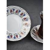 6 Adet Porselen &Ccedil;ay Tabağı Ebruli Lale &Ccedil;ini Motifli &Ccedil;ay Tabak 10 cm